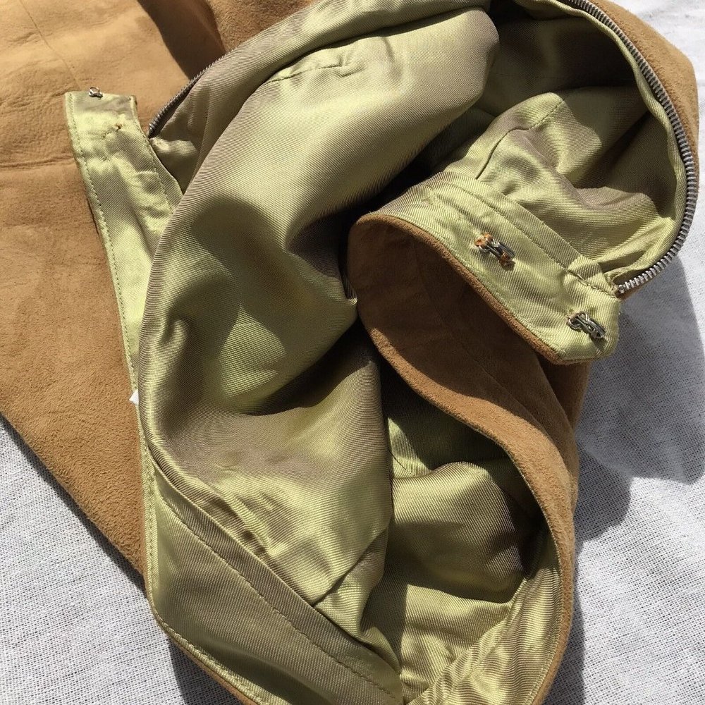 VTG 60s Rare Suede Leather Silk Women’s Pencil Skirt MOD Western Boho USA XS O - Picture 10 of 16